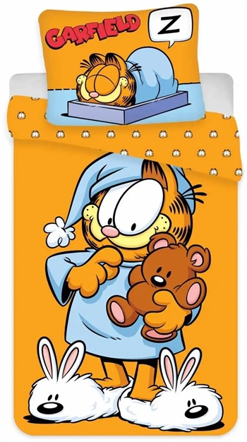 Se Garfield sengetøj - 140x200 cm - Garfield klar til sengetid - Sengesæt i 100% bomuld - Børnesengetøj hos Shopdyner.dk